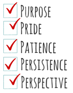 stock graphic check boxes for pride purpose patience persistence and prejudice